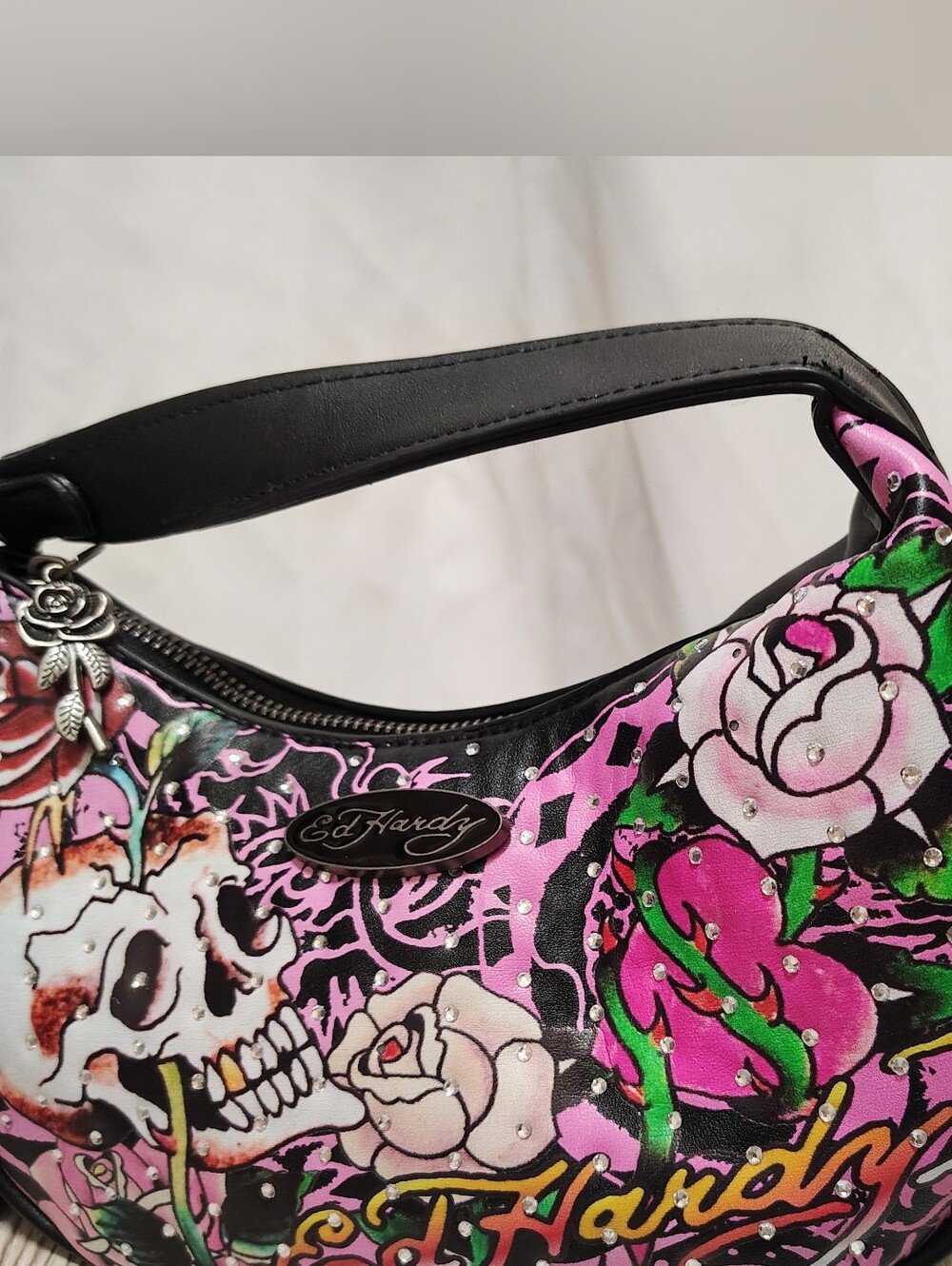 Black Ed Hardy Shoulder Purse With Charms